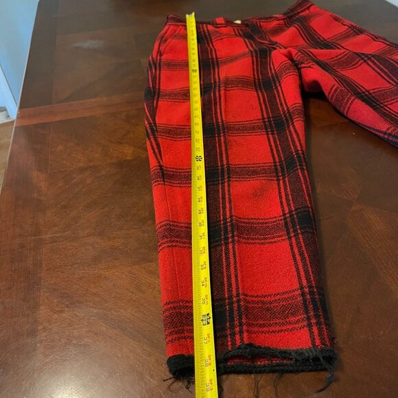 Vintage 1950s Red Plaid Wool Pants Sanforized Rockabilly Button Fly USA flaws - Picture 2 of 15